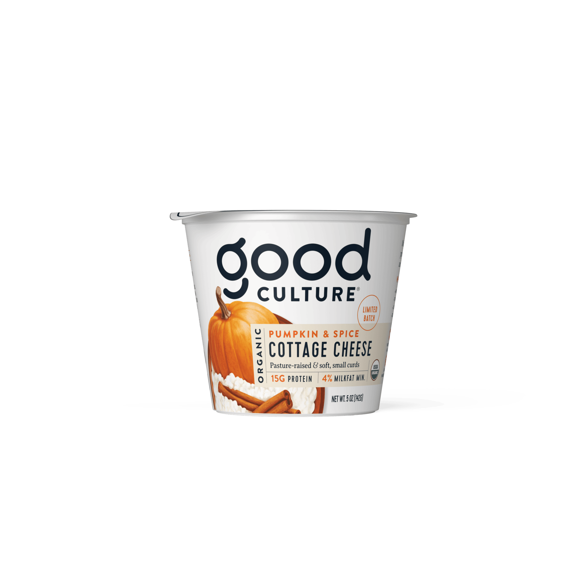 organic pumpkin & spice cottage cheese, 4% milkfat, 5 oz
